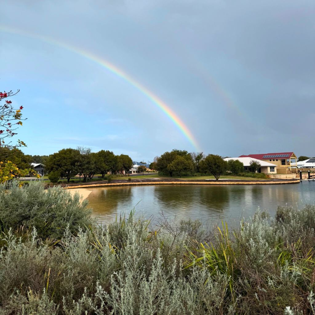 Rainbow on a stormy day over the Port Geographe Marina Beach